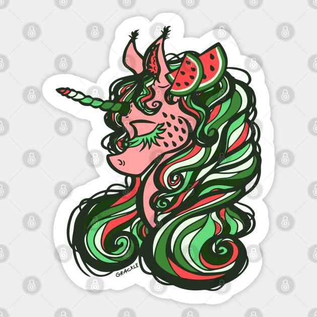 Watermelon Unicorn Sticker by Jan Grackle